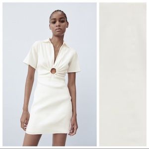 Zara White Linen Blend Mini Dress with Ring Detail